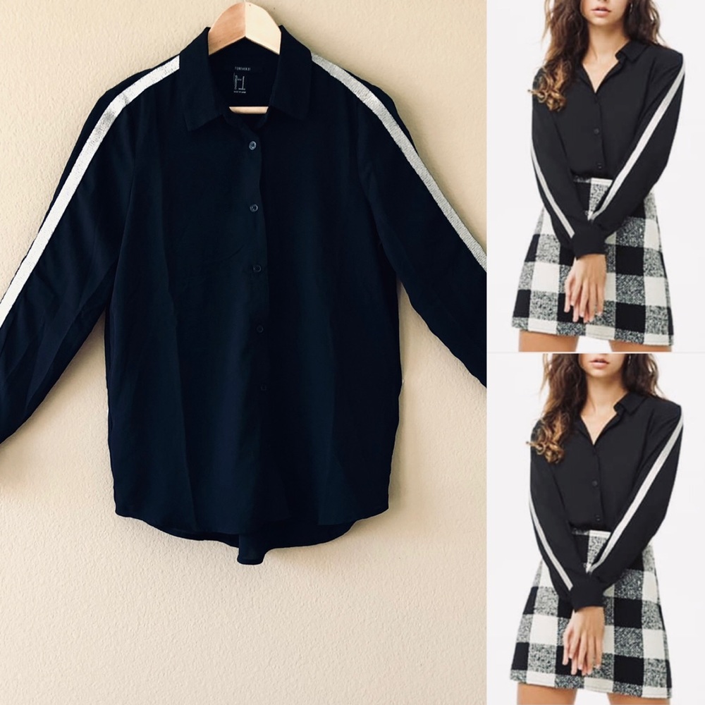 🎁 F21⚡️Metallic Trim Chiffon Black Shirt_S